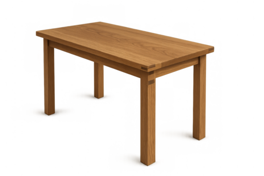 Wooden dining table or desk furniture made from brown oak wood, a natural rustic piece for home, office or restaurant