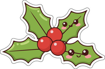Cute Christmas Holly Berry Kawaii Sticker