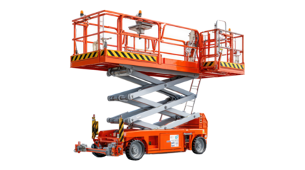 Hydraulic Scissor Lift: A robust hydraulic scissor lift, poised for vertical ascent, showcasing its industrial prowess with vibrant colors and intricate mechanical design.