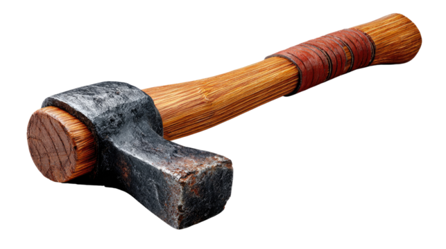 Axe in isolation: A classic axe, crafted with a wooden handle and a sturdy metal head, isolated against a simple background. Perfect for illustrating concepts of labor, craftsmanship.