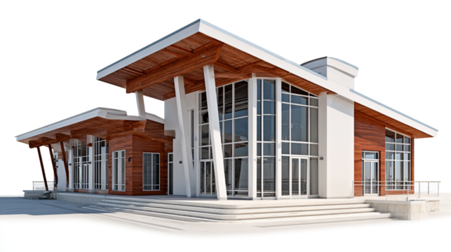 Modern architectural marvel: A captivating architectural composition, showcasing a harmonious blend of contemporary design, natural elements, and structural innovation.