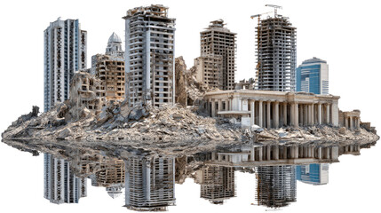 Urban Metamorphosis: A surreal panorama depicts a city's evolution, with modern skyscrapers rising amidst the ruins of ancient structures, creating a stark juxtaposition of past and present.