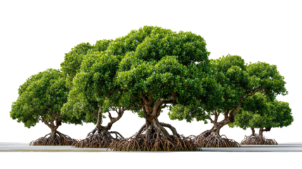 Lush Mangrove Tree Group:  An enchanting tableau of a robust group of mangrove trees, their gnarled roots embracing the earth with the vibrant green canopy. a testament to natural strength.