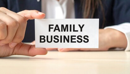 A Person Holding a Card That Reads Family Business in a Corporate Setting