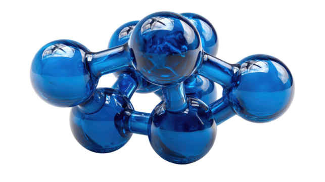Molecular Composition: Close-up of a blue molecular model, showcasing the intricate structure and bonds, illustrating the essence of scientific exploration and innovation.