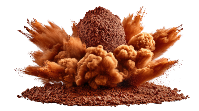 Cocoa Burst: An artistic explosion of rich cocoa powder. A visual feast for the senses, capturing the intensity of flavor.