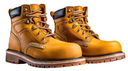 Sturdy Work Boots: A close-up shot of durable work boots with their laces tightly secured, showcasing the robustness and protection they offer in demanding work environments.