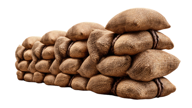 Fortress of Defense: A sturdy barrier constructed from meticulously stacked sandbags, symbolizing protection, resilience, and preparedness against unseen threats.