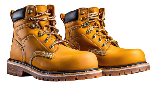 Sturdy Work Boots: A close-up shot of durable work boots with their laces tightly secured, showcasing the robustness and protection they offer in demanding work environments.