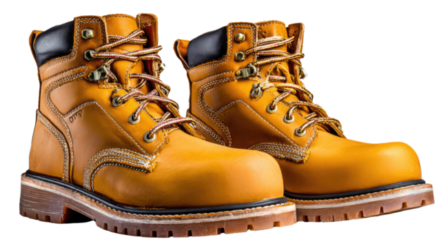 Sturdy Work Boots: A close-up shot of durable work boots with their laces tightly secured, showcasing the robustness and protection they offer in demanding work environments.