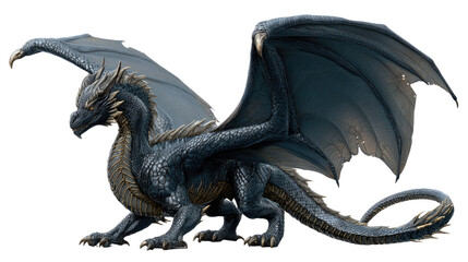 Fototapeta premium Majestic Dragon in Fantasy Realm: A captivating illustration of a regal dragon, showcasing intricate scale detail, formidable wings, and an air of ancient power.