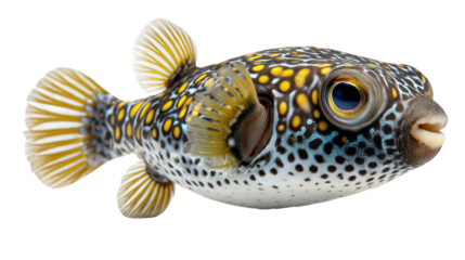 Exotic Pufferfish: A captivating view of a stunning pufferfish, showcasing its unique spotted patterns and endearing features, a true spectacle of underwater marvel.