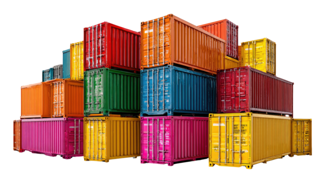 Global Trade: A vibrant arrangement of colorful shipping containers, symbolizing international commerce, logistics, and the global movement of goods.