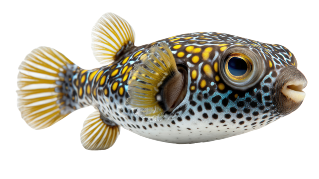 Exotic Pufferfish: A captivating view of a stunning pufferfish, showcasing its unique spotted patterns and endearing features, a true spectacle of underwater marvel.