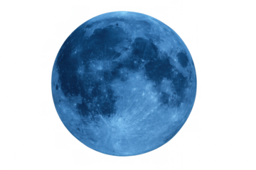 Blue moon appearing on a transparent background, celestial body concept for space and astronomy themes