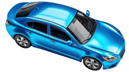 Sleek Automotive Elegance: An eye-level perspective of a vibrant blue sedan, radiating sophistication, innovation, and boundless mobility, captures the spirit of open roads and possibilities. 