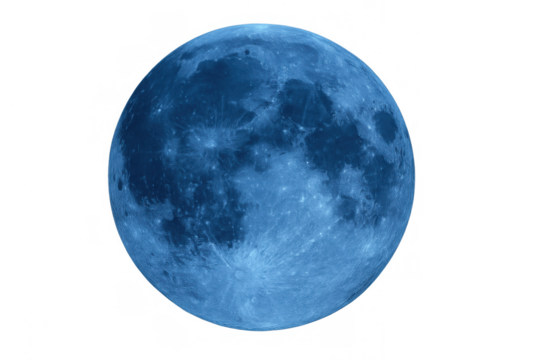 Blue moon appearing on a transparent background, celestial body concept for space and astronomy themes - Powered by Adobe