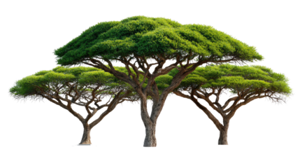 Spectacular Acacia Tree Trio: Majestic acacia trees, each with a unique canopy, stand proudly under the open sky, showcasing nature's artistry in a picturesque scene.