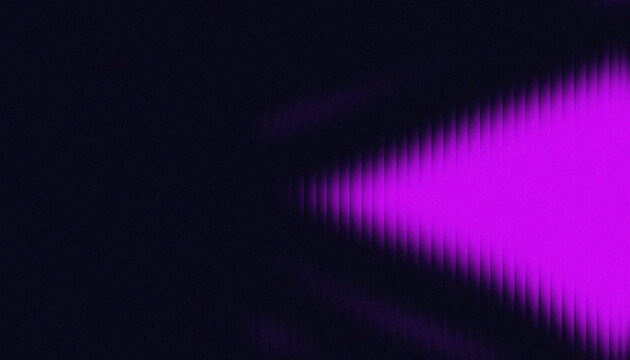 Abstract Neon Magenta Light Wedge on Dark Grainy Background. Futuristic Cyberpunk Triangle.Energetic Purple Light Arrow Effect on Black Vertical Texture. Digital Speed Concept