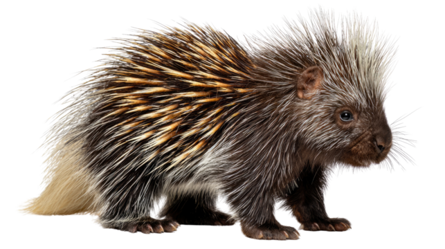 The Spiky Protector: Capturing a detailed view of a North American porcupine, showcasing its distinctive quill-covered body and sharp quills.