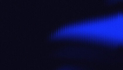 Concentrated Deep Blue Light Flare on Black Grainy Background. Moody Aesthetic. Minimalist Dark Background with Vibrant Sapphire Blue Glow