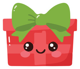 Cute Gift Box With Green Bow Vector Illustration