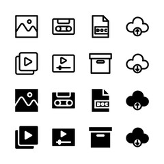 Media and Files Solid and Line Icon Set - Image Video Cloud Document Storage Elements