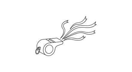 Whistle with flowing ribbons symbolizing sound or celebration on a white background