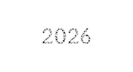 Decorative 2026 numbers made of small musical notes on a white background
