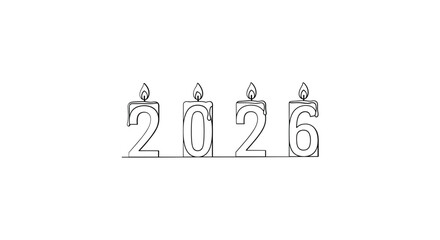 Sketch of four lit candles forming the numbers 2026 on a white background