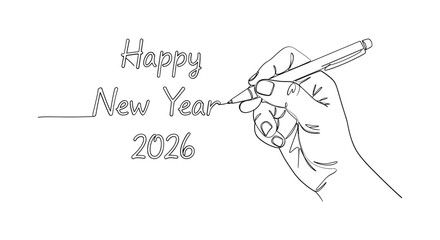 Hand drawing a sketch of happy new year 2023 with a pen on white background