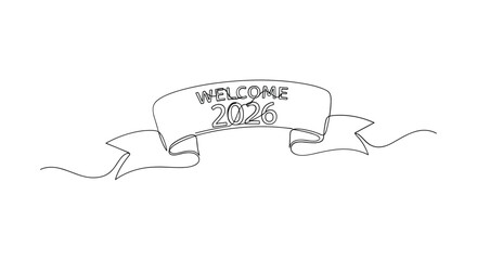 Hand drawn ribbon banner with the words welcome home in a simple sketch style