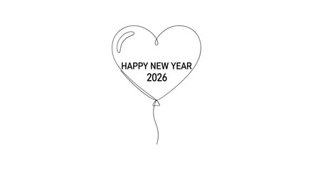 Hand drawn heart shape with happy new year 2026 text inside on white background