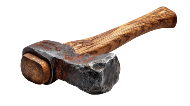 Hand Axe on the Ready: a rustic hand axe with a sturdy wooden handle, rests ready for action, its weathered steel head hinting at a history of hard work and craftsmanship.