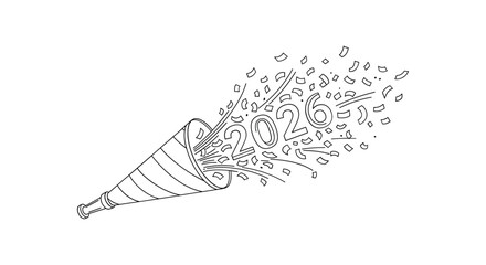 Hand drawn party popper exploding with confetti