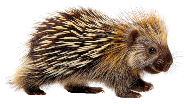 Curious Porcupine in the Wild: A close-up view of a captivating porcupine, displaying its unique quill defense, navigating its natural habitat with caution.