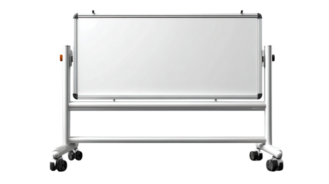 The Modern Board: A sleek, empty whiteboard, set on a rolling stand, stands ready to capture ideas and inspire innovation. A versatile canvas for presentations, brainstorming, and creative endeavors.