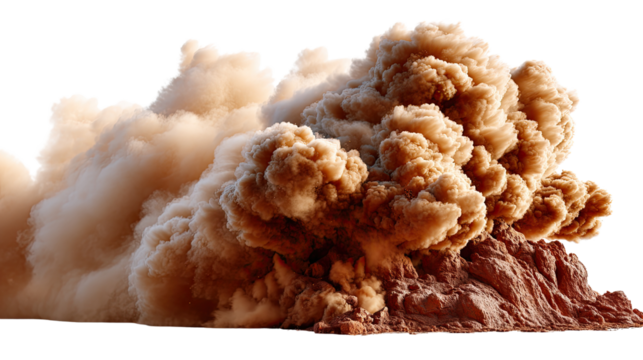 Dust Cloud's Dramatic Display: Witness a colossal cloud of dust erupting in a display of raw power and imposing scale.
