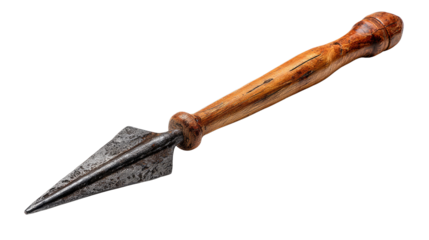 Ancient Spear: A weathered, close-up shot of a historic spear with a metal head and a wooden handle, evoking a sense of ancient craftsmanship and historical significance.