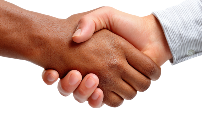 Handshake: Symbol of Partnership and Trust: A close-up shot of two hands clasped in a firm handshake, representing agreement, cooperation, and the forging of a new partnership.
