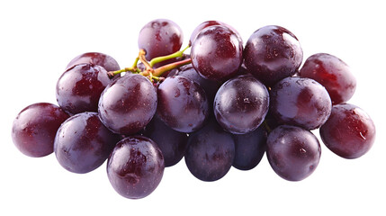 A close up shot of a cluster of dark purple grapes with water droplets on a black background