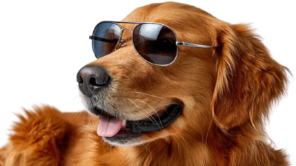 Cool Canine: A golden retriever sporting stylish sunglasses, projecting a sense of laid-back coolness and charm. 