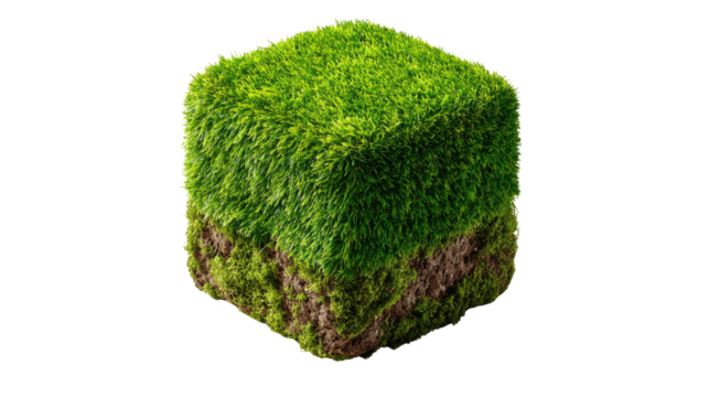 Eco-Friendly Cube of Nature: An artistic cube of vibrant green grass, evoking a sense of sustainable design and environmental harmony. 