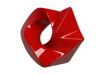 Abstract red modern art form twisting and curving, creating a dynamic 3d geometric shape with glossy finish on transparent background