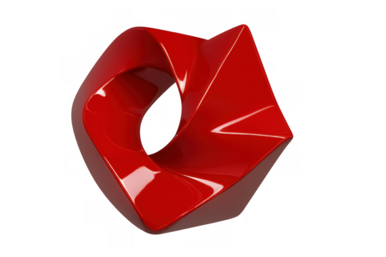 Abstract red modern art form twisting and curving, creating a dynamic 3d geometric shape with glossy finish on transparent background - Powered by Adobe