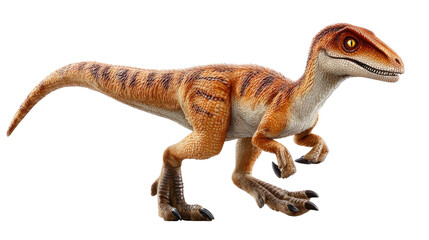 Velociraptor :A stunning view of a velociraptor, a fierce and agile predator, showcases its prehistoric allure, with striking color details and an engaging stance that hints at its past prowess. 