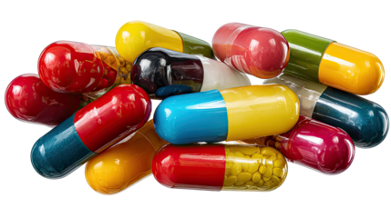 Colorful Capsules: A close-up view presents an array of vibrant capsules. These colorful pharmaceuticals are a visual representation of medication and healthcare.