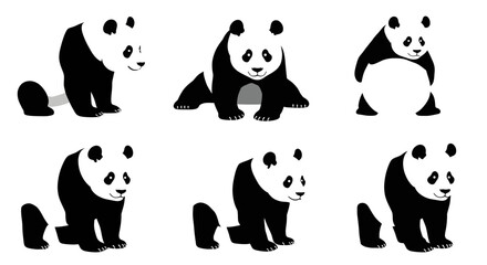 Obraz premium Set of Six Adorable Panda Illustrations in Various Poses.
