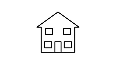 Simple House Outline Icon Black and White Illustration.