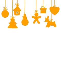 Christmas Ornament Set Silhouette クリスマスオーナメントセットのシルエットイラスト（ツリー・雪だるま・トナカイ・ジンジャーブレッド・ギフトなど）